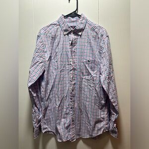 Vineyard Vines Classic Fit Tucker Shirt Mens Size Medium Blue Pink White Logo